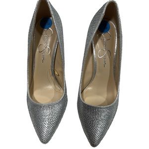 Women Jessica Simpson High heel stilettos pump rhinestones Gray. Size 7.5